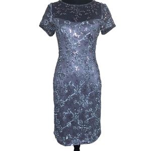 Sue Wong Nocturne Beaded Silver Cocktail Dress